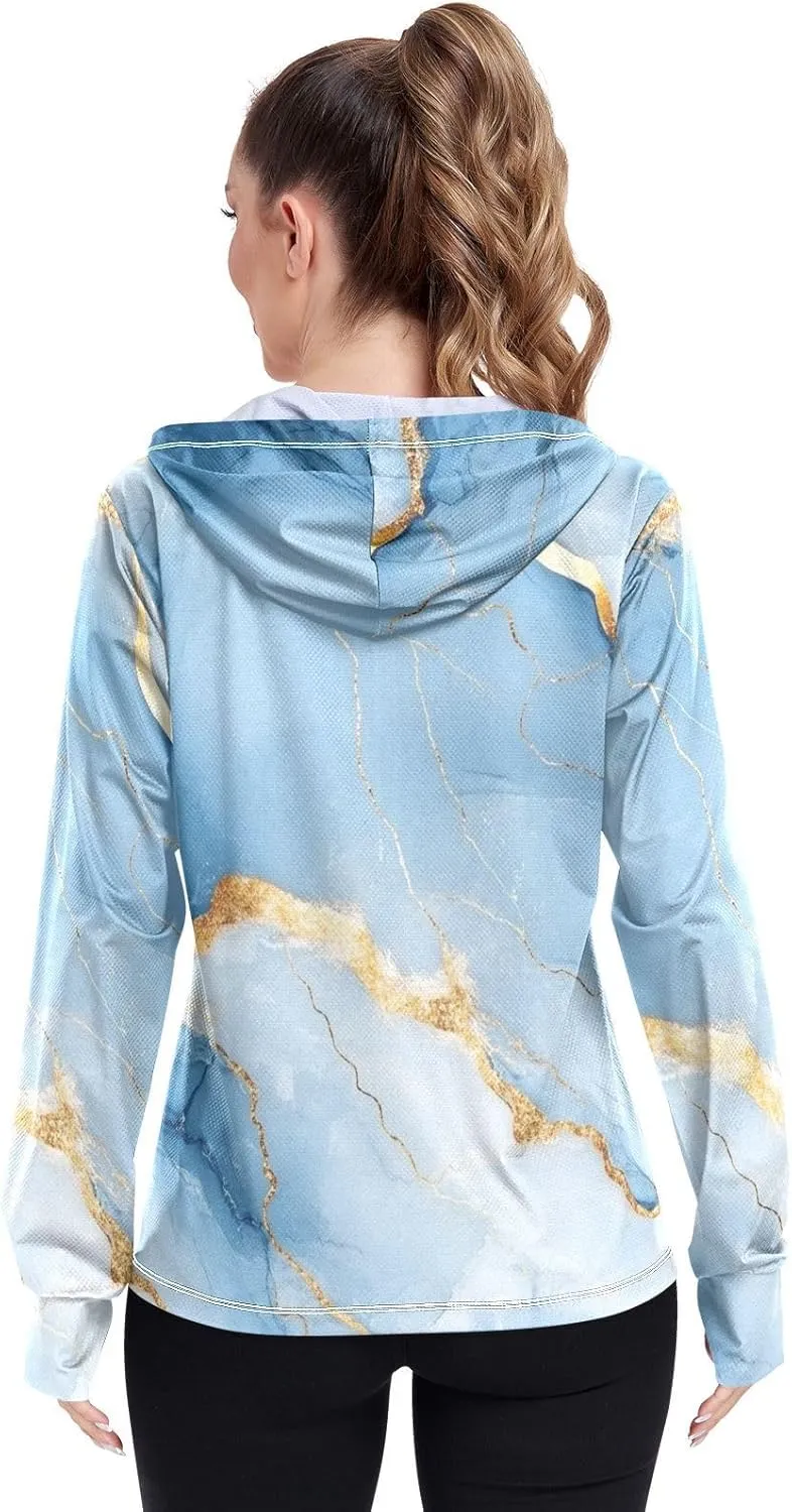 Plain Hoodie Long Sleeve Swim Shirts for Women UPF 50  Protection Workout Sweatshirt Hiking Outdoor Performance