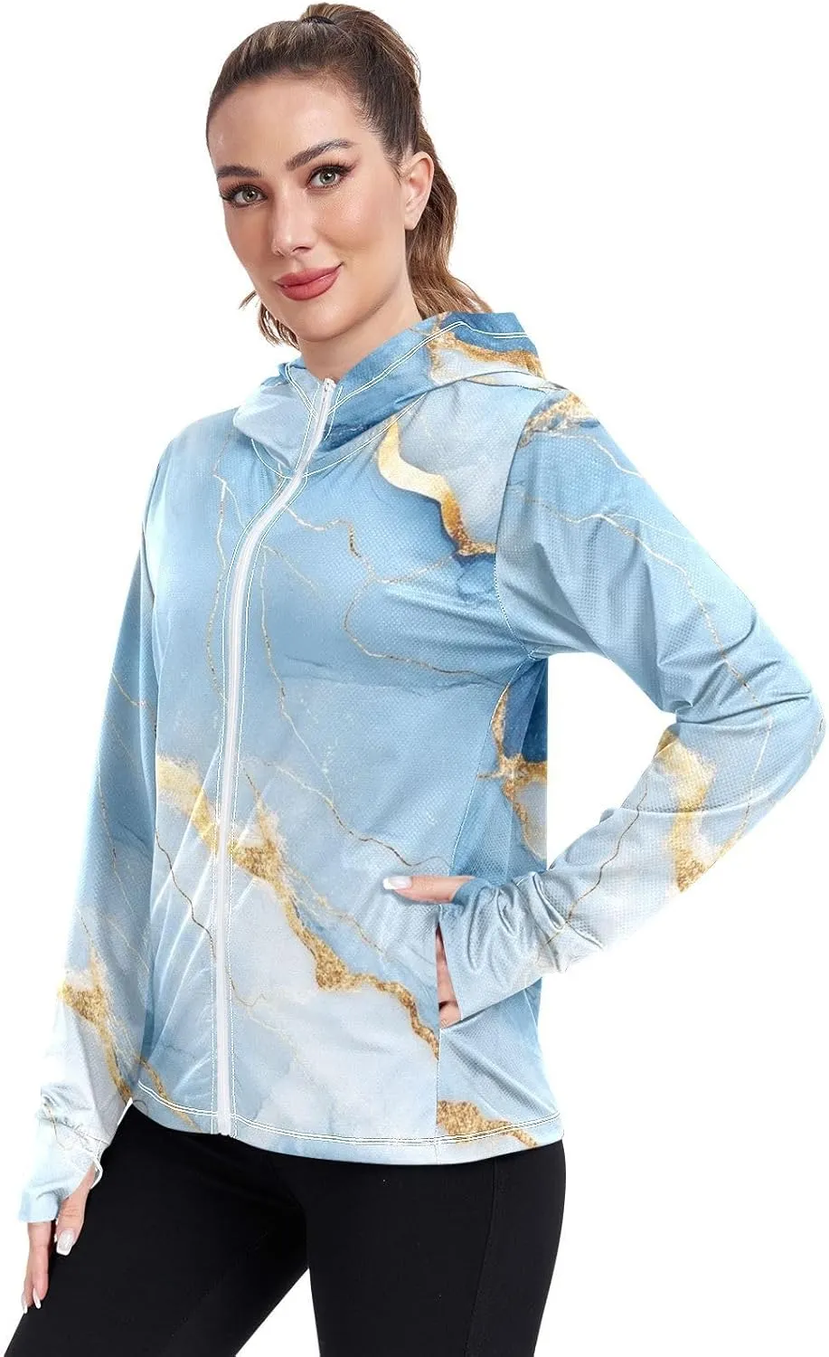 Plain Hoodie Long Sleeve Swim Shirts for Women UPF 50  Protection Workout Sweatshirt Hiking Outdoor Performance