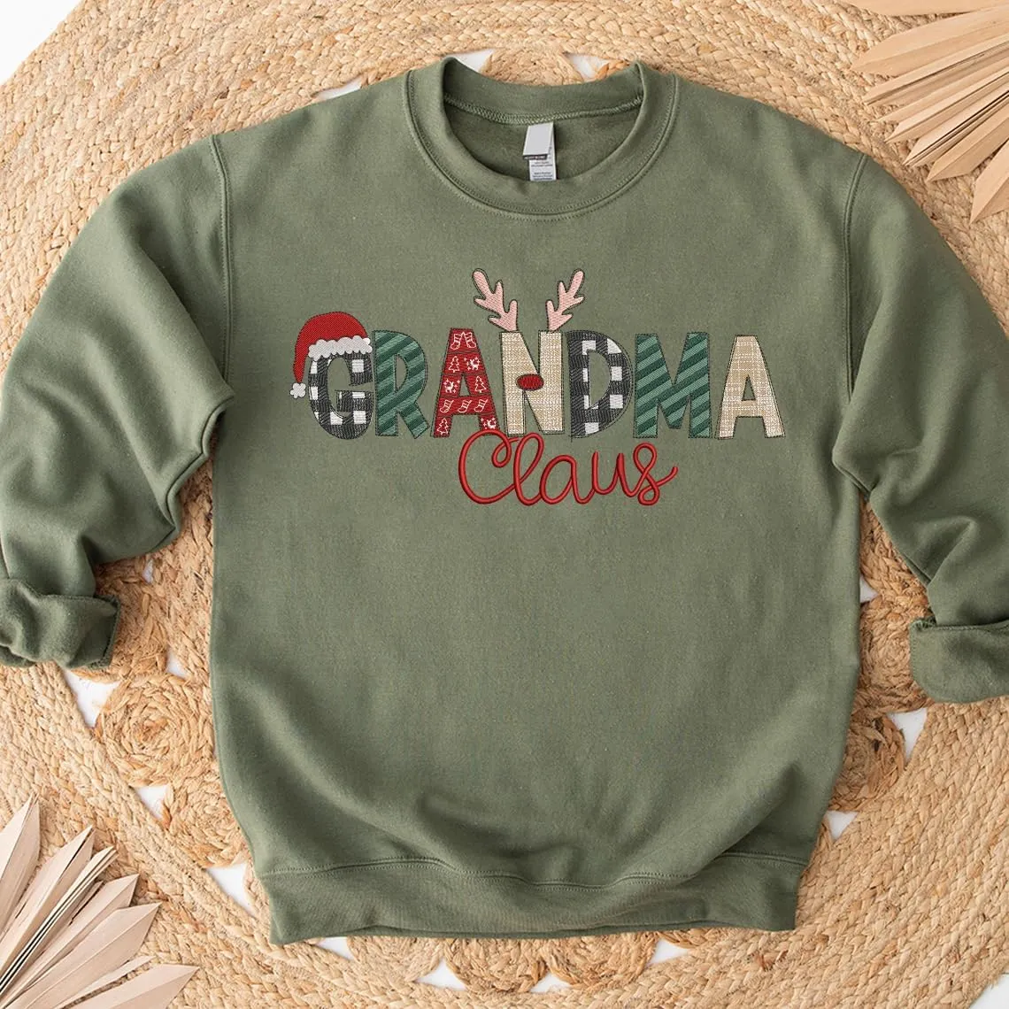 POPPOP Christmas Claus Embroidery Sweatshirt, Custom Mama Grandma Gigi Mimi Nickname, Gifts for Women Sweater