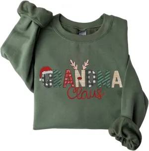 POPPOP Christmas Claus Embroidery Sweatshirt, Custom Mama Grandma Gigi Mimi Nickname, Gifts for Women Sweater