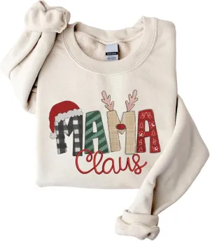 POPPOP Christmas Claus Embroidery Sweatshirt, Custom Mama Grandma Gigi Mimi Nickname, Gifts for Women Sweater