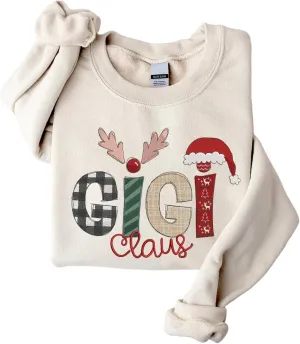 POPPOP Christmas Claus Embroidery Sweatshirt, Custom Mama Grandma Gigi Mimi Nickname, Gifts for Women Sweater
