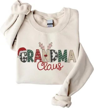 POPPOP Christmas Claus Embroidery Sweatshirt, Custom Mama Grandma Gigi Mimi Nickname, Gifts for Women Sweater