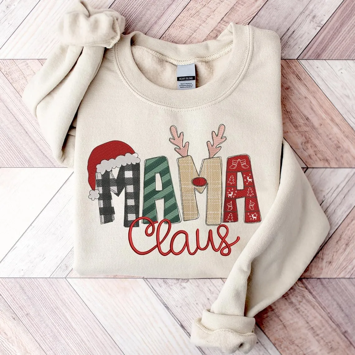POPPOP Christmas Claus Embroidery Sweatshirt, Custom Mama Grandma Gigi Mimi Nickname, Gifts for Women Sweater