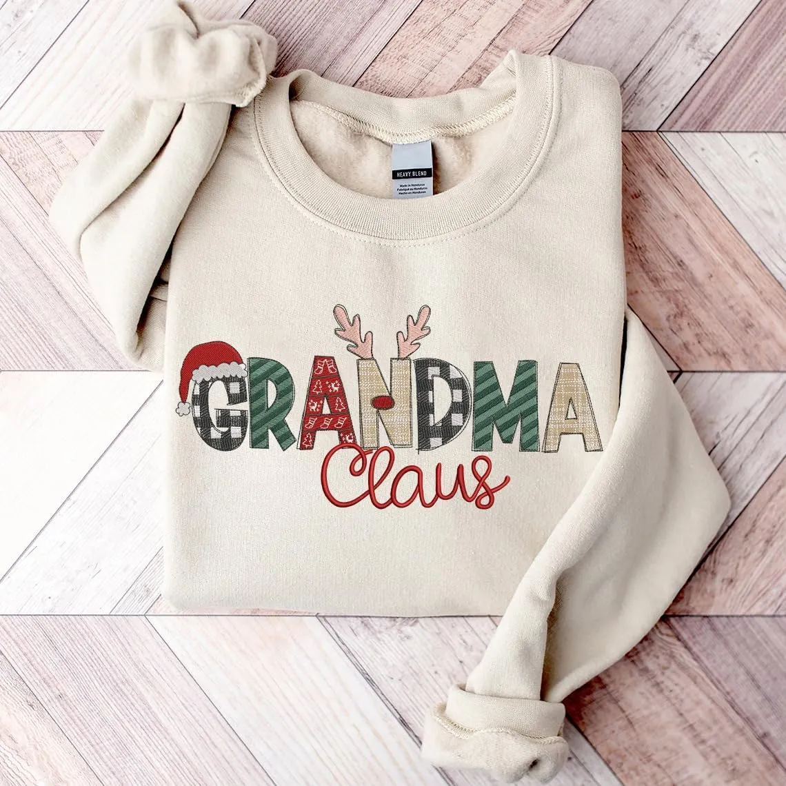 POPPOP Christmas Claus Embroidery Sweatshirt, Custom Mama Grandma Gigi Mimi Nickname, Gifts for Women Sweater