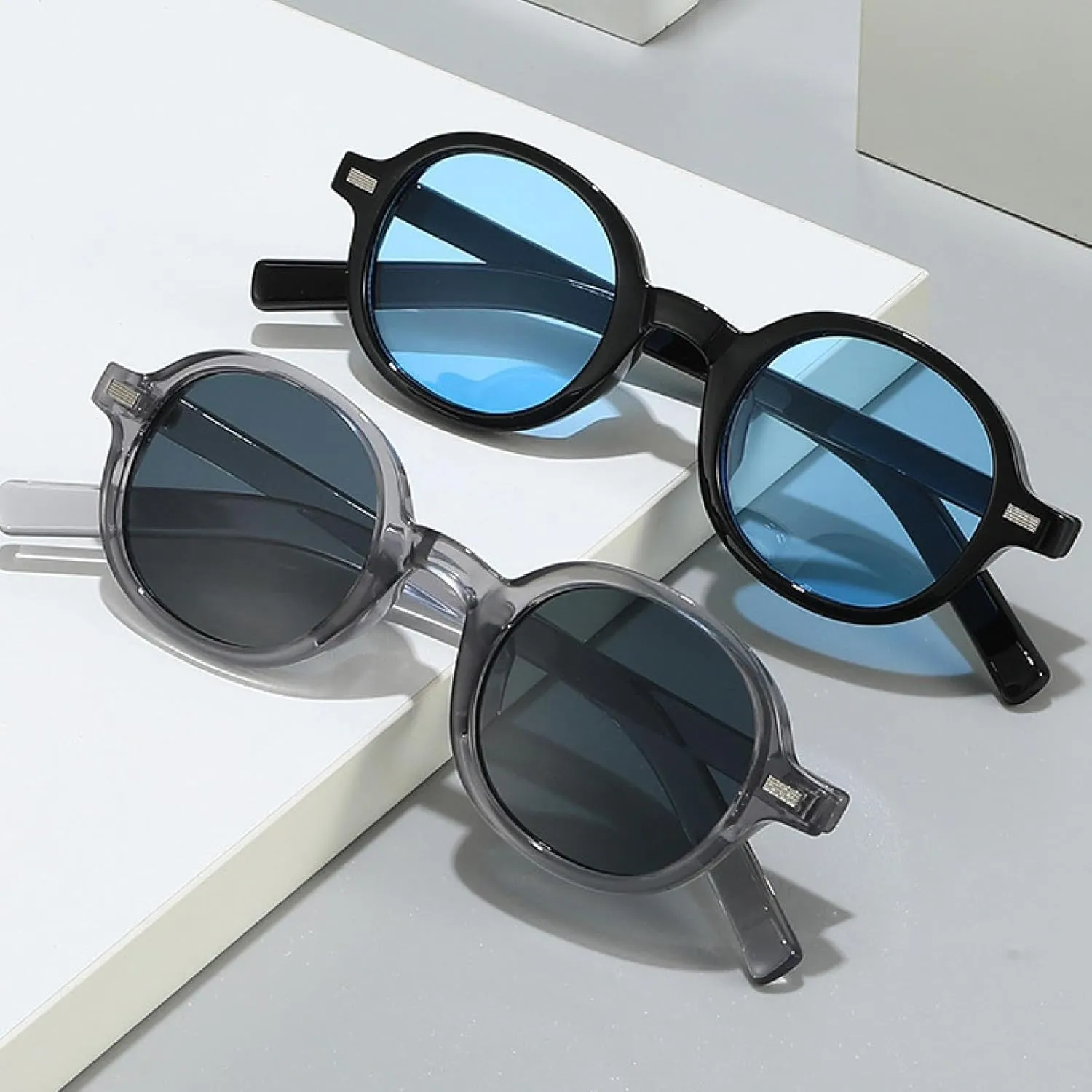 Popular Fashion Round Sunglasses for Women Trending Clear Ocean Lens Uv400 Retro Punk Men