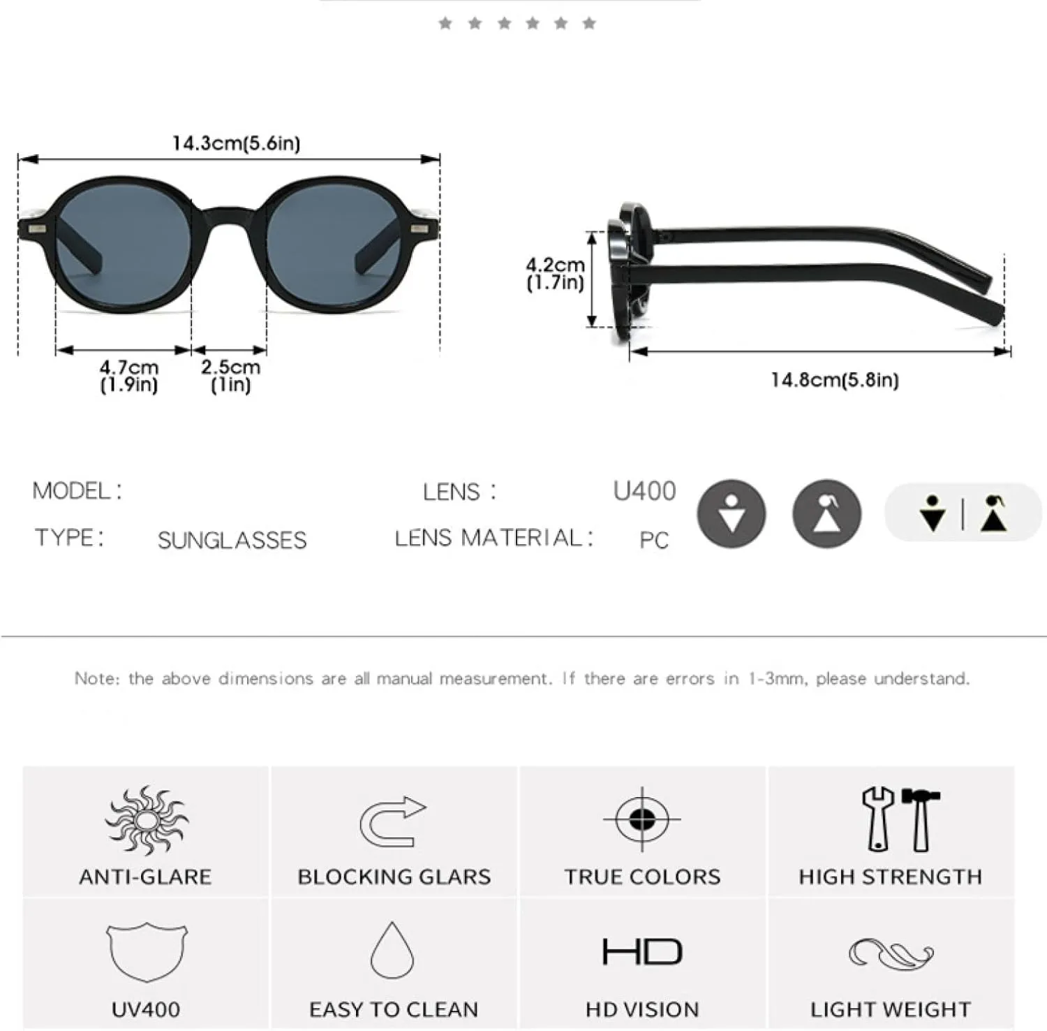 Popular Fashion Round Sunglasses for Women Trending Clear Ocean Lens Uv400 Retro Punk Men