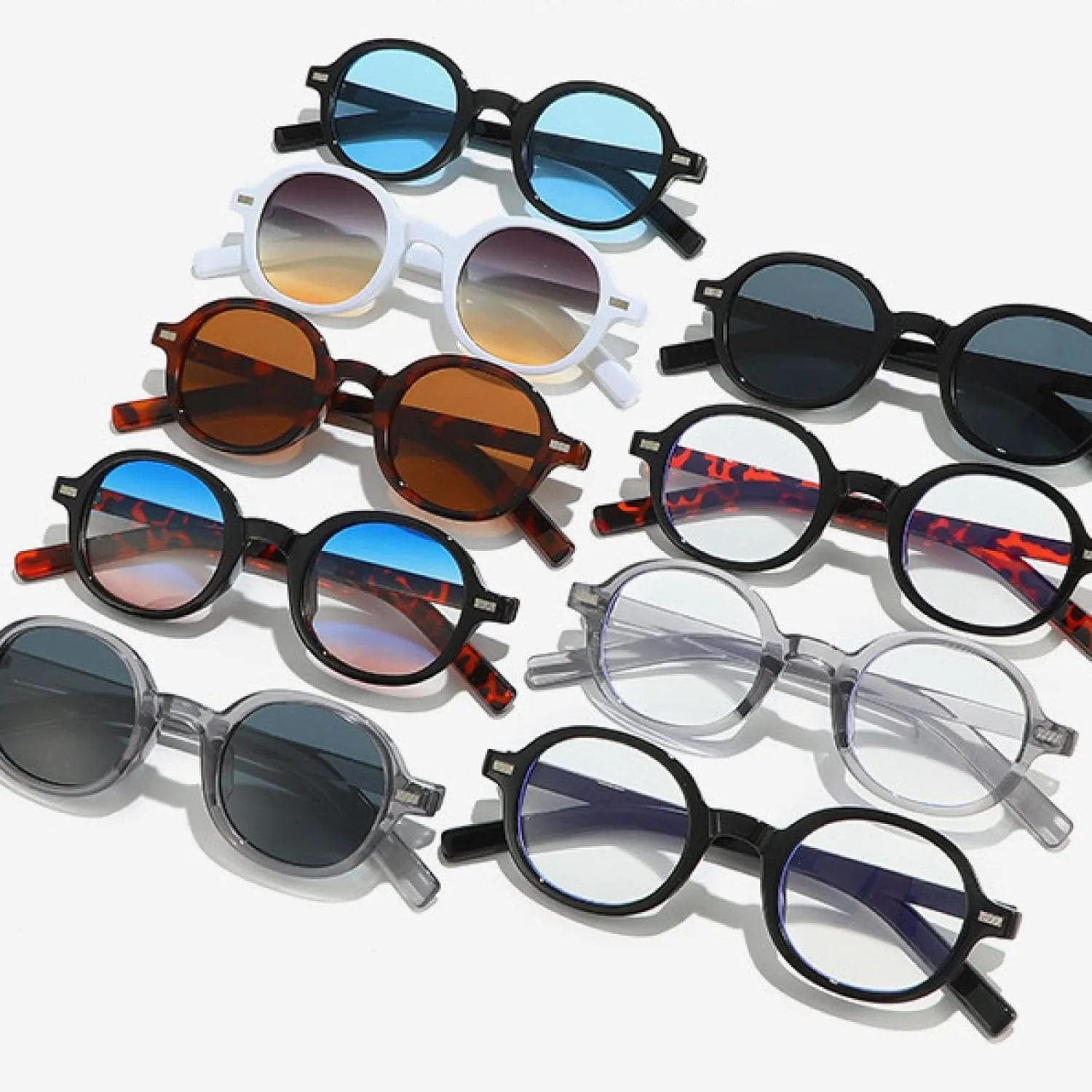 Popular Fashion Round Sunglasses for Women Trending Clear Ocean Lens Uv400 Retro Punk Men