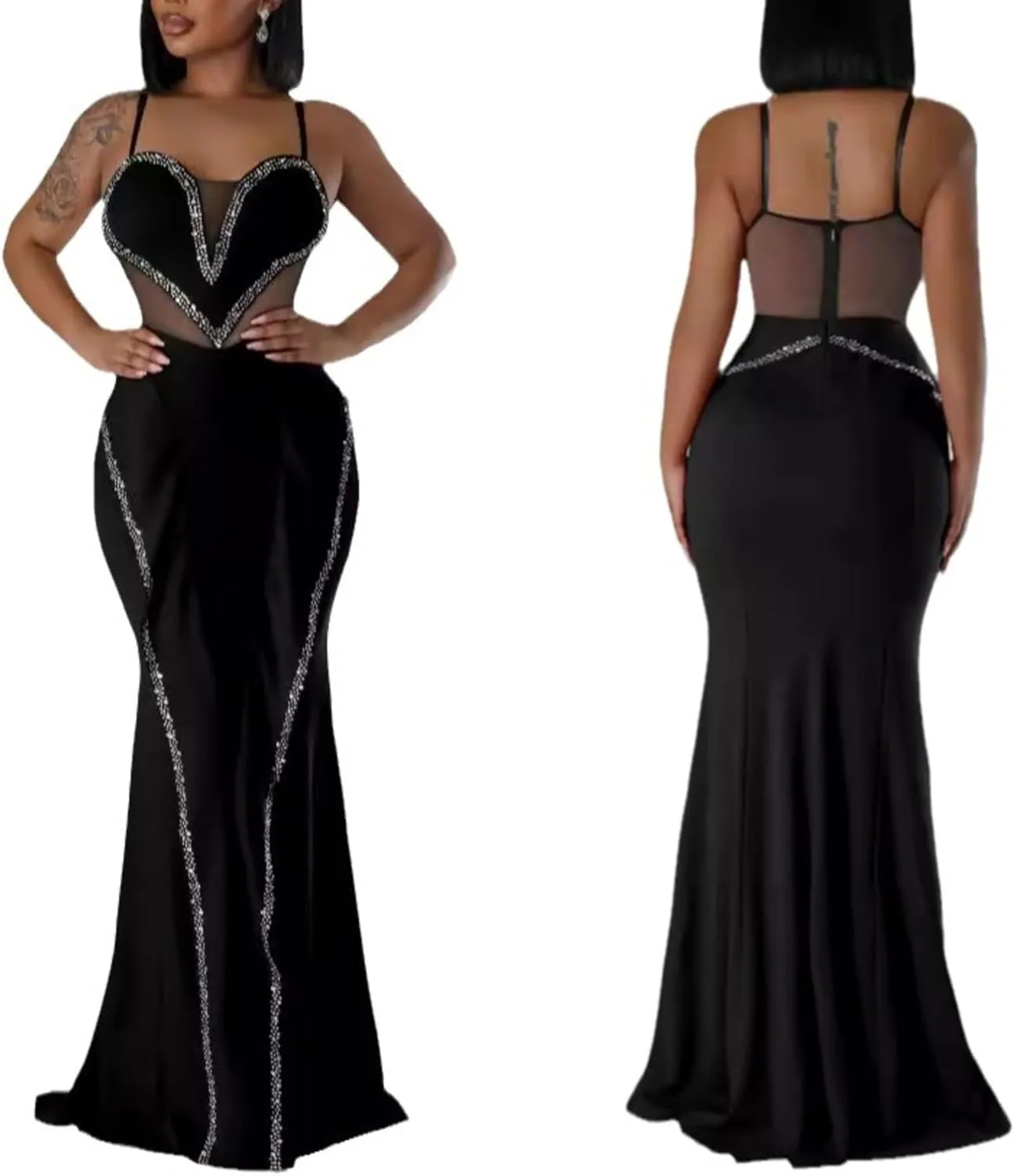 PORRCEY Women's Sexy Elegant Rhinestone Bodycon Party Club Night Dresses Hot Drilling Clubwear