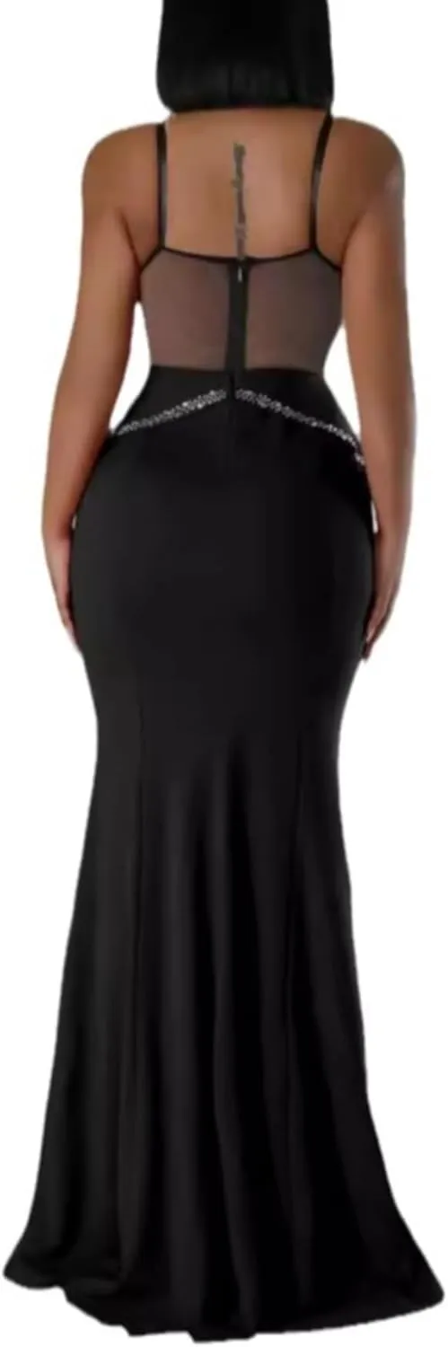 PORRCEY Women's Sexy Elegant Rhinestone Bodycon Party Club Night Dresses Hot Drilling Clubwear