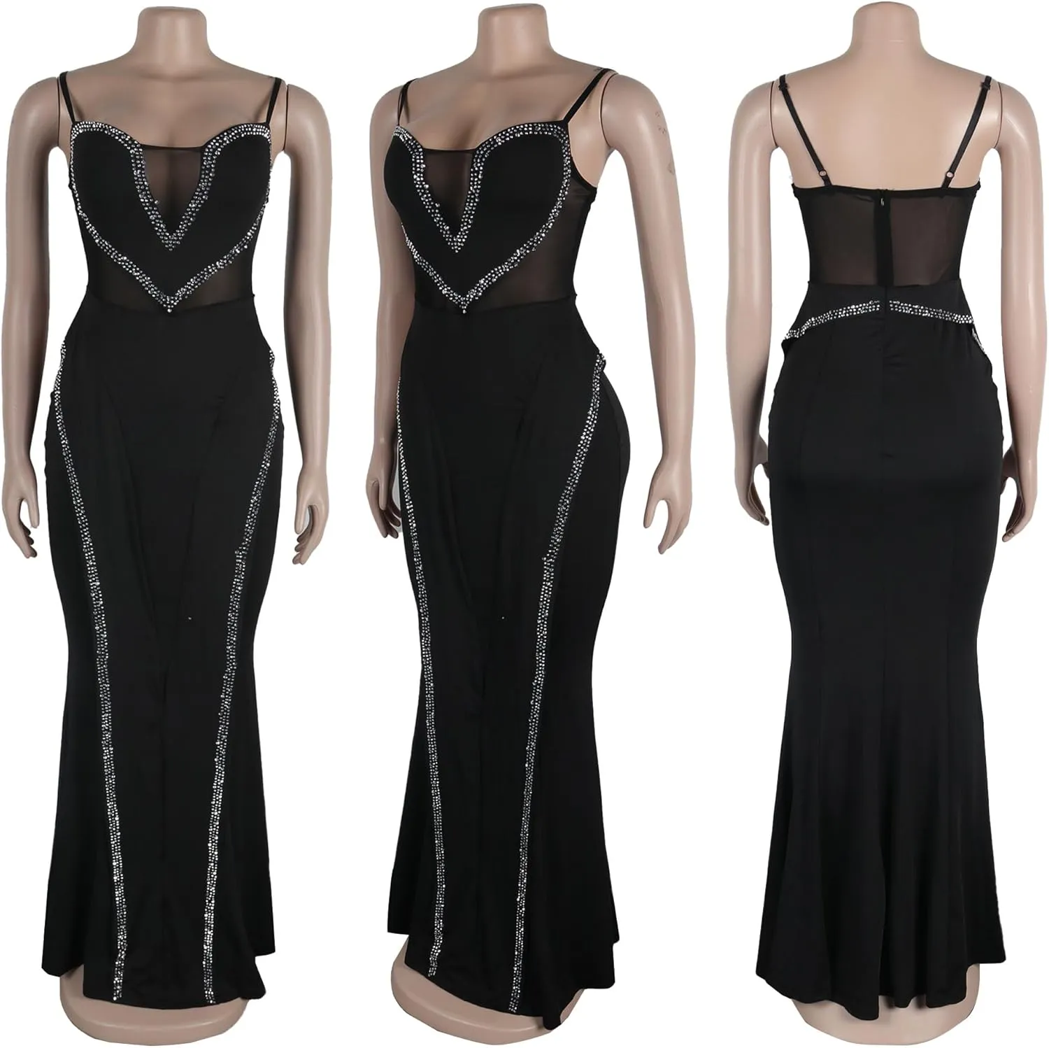 PORRCEY Women's Sexy Elegant Rhinestone Bodycon Party Club Night Dresses Hot Drilling Clubwear