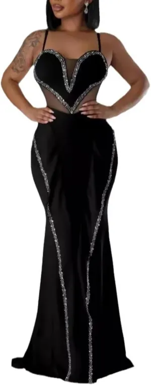 PORRCEY Women's Sexy Elegant Rhinestone Bodycon Party Club Night Dresses Hot Drilling Clubwear