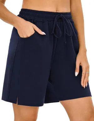 Quenteen Womens Bermuda Shorts Athletic Loose Running Comfy Long Yoga Shorts with Pockets