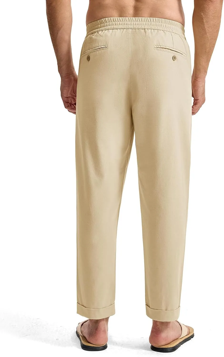 Rdruko Men's Linen Pants Lightweight Casual Cotton Pants Elastic Waist Beach Summer Pants with Pockets