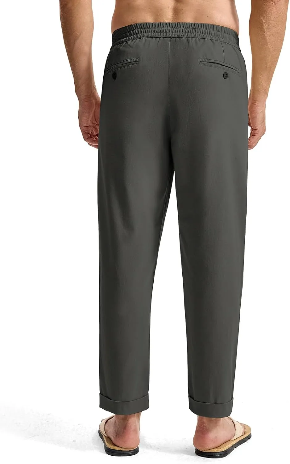 Rdruko Men's Linen Pants Lightweight Casual Cotton Pants Elastic Waist Beach Summer Pants with Pockets
