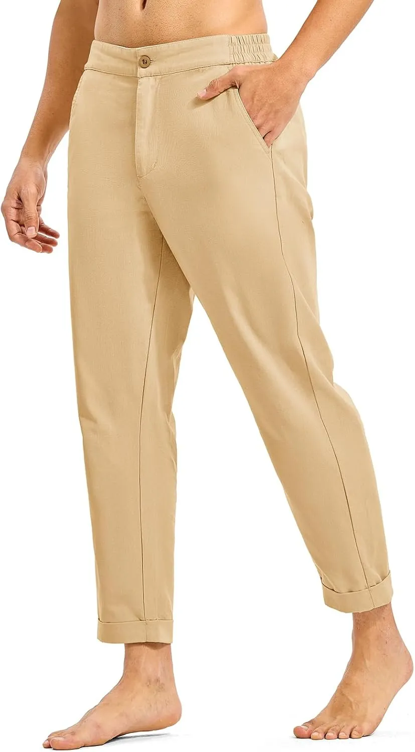 Rdruko Men's Linen Pants Lightweight Casual Cotton Pants Elastic Waist Beach Summer Pants with Pockets