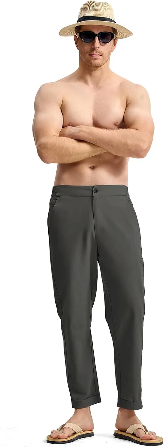 Rdruko Men's Linen Pants Lightweight Casual Cotton Pants Elastic Waist Beach Summer Pants with Pockets