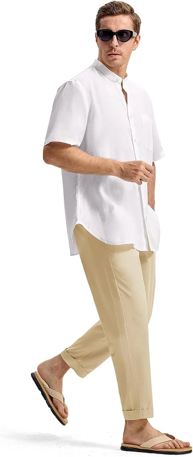 Rdruko Men's Linen Pants Lightweight Casual Cotton Pants Elastic Waist Beach Summer Pants with Pockets
