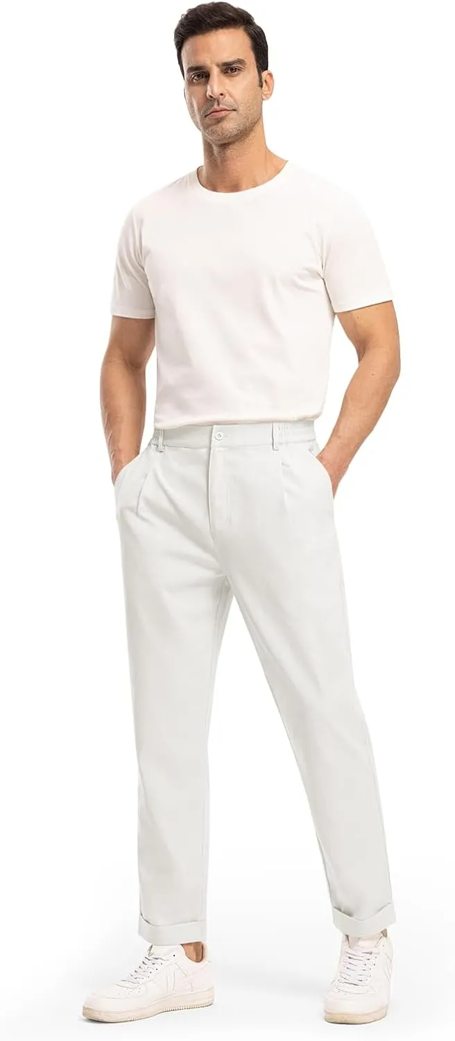 Rdruko Men's Linen Pants Lightweight Casual Cotton Pants Elastic Waist Beach Summer Pants with Pockets