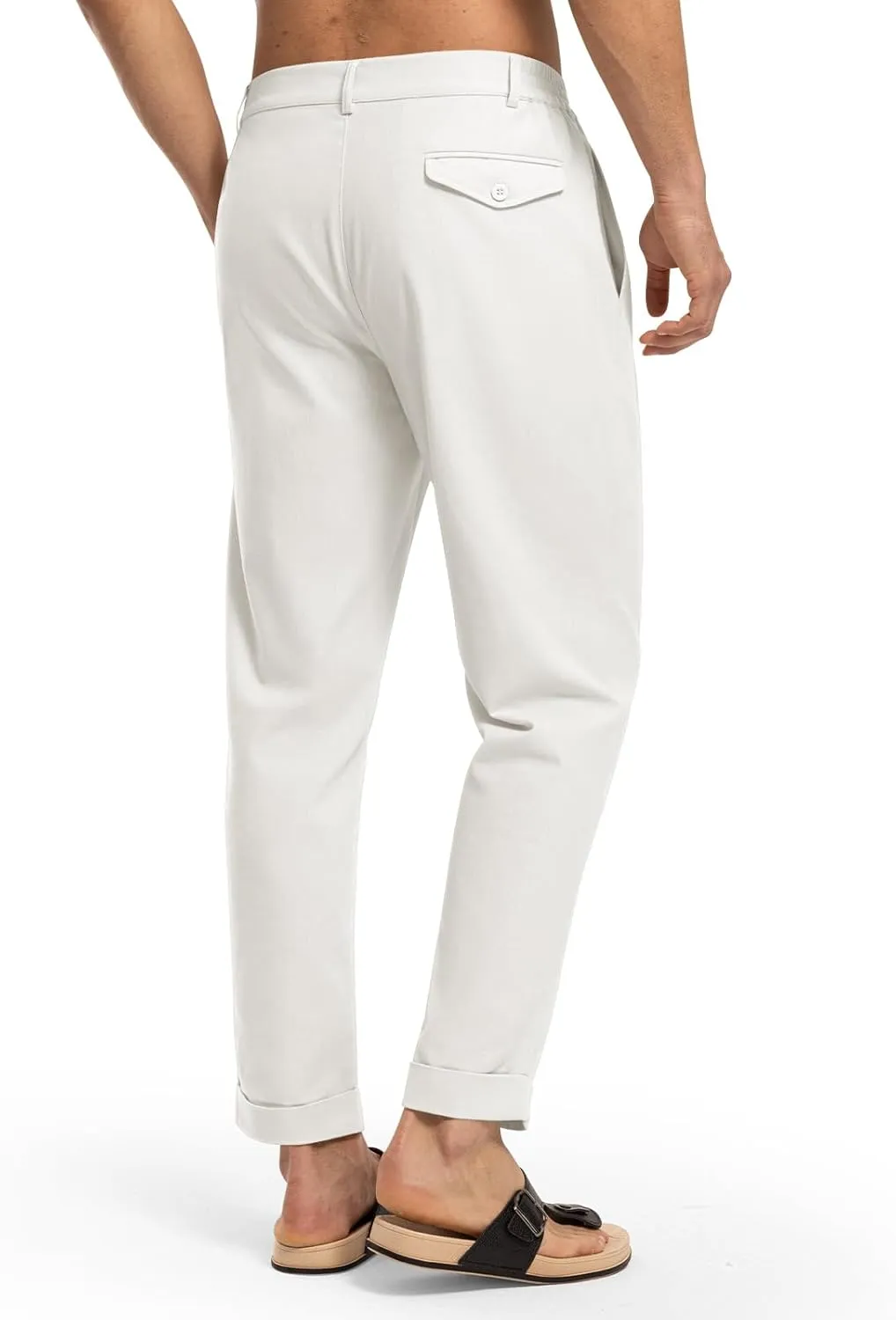 Rdruko Men's Linen Pants Lightweight Casual Cotton Pants Elastic Waist Beach Summer Pants with Pockets