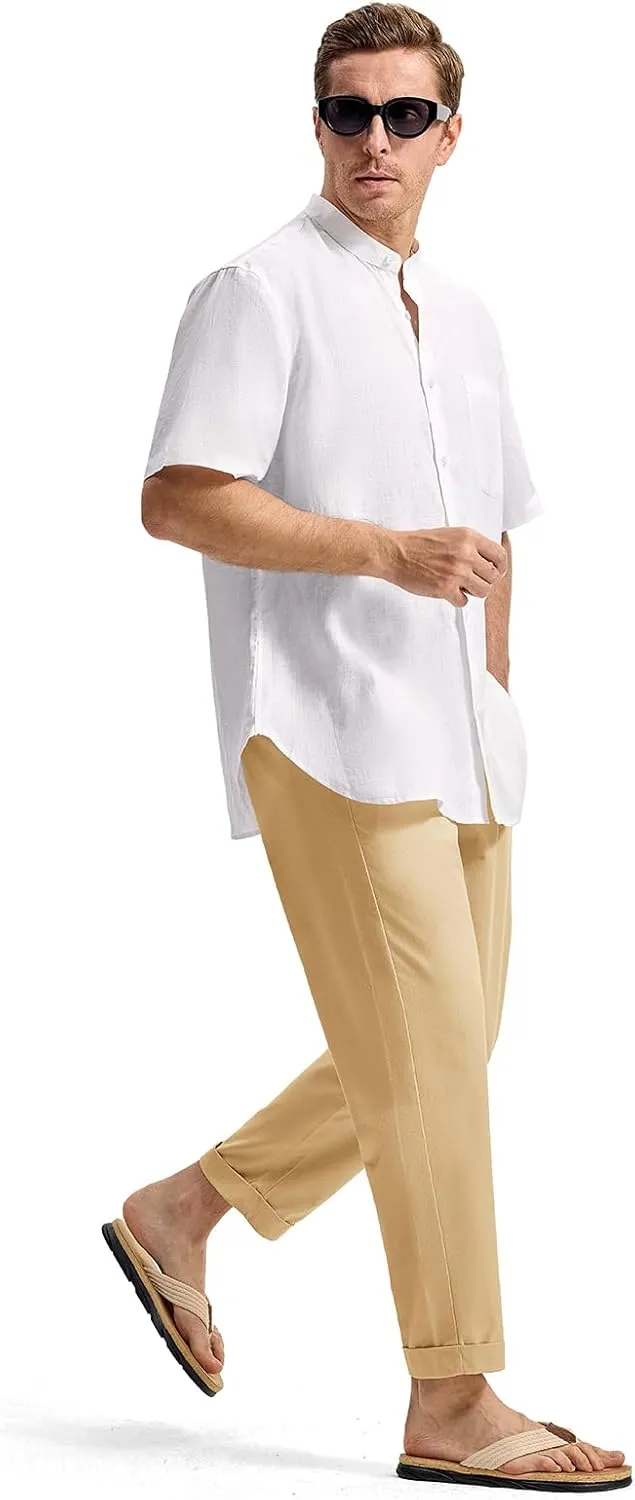 Rdruko Men's Linen Pants Lightweight Casual Cotton Pants Elastic Waist Beach Summer Pants with Pockets