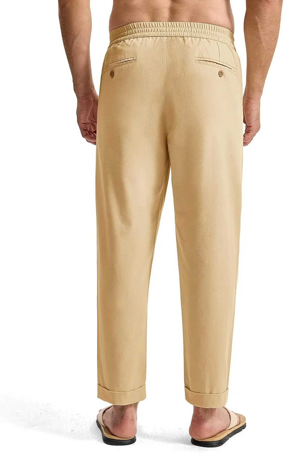 Rdruko Men's Linen Pants Lightweight Casual Cotton Pants Elastic Waist Beach Summer Pants with Pockets
