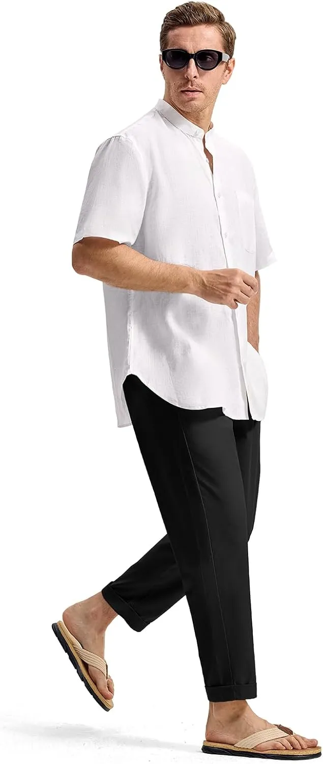 Rdruko Men's Linen Pants Lightweight Casual Cotton Pants Elastic Waist Beach Summer Pants with Pockets