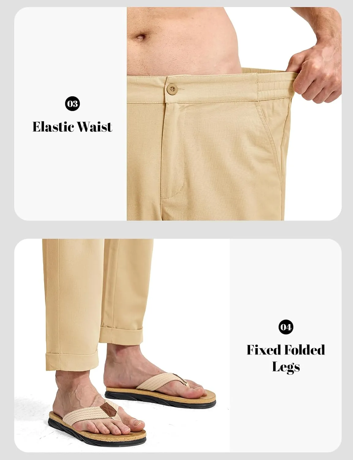 Rdruko Men's Linen Pants Lightweight Casual Cotton Pants Elastic Waist Beach Summer Pants with Pockets