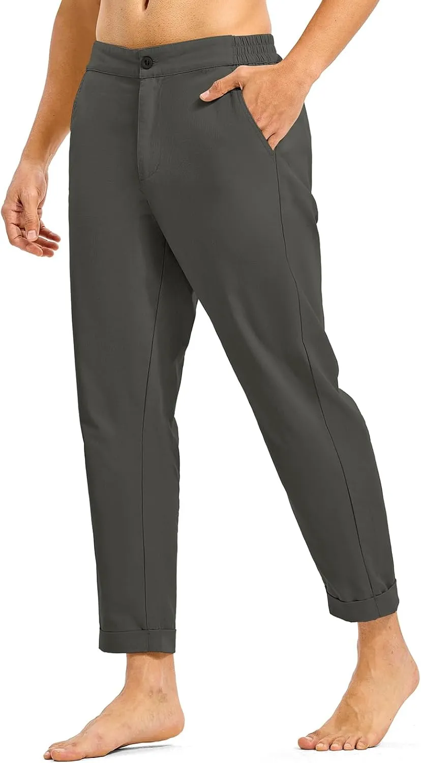 Rdruko Men's Linen Pants Lightweight Casual Cotton Pants Elastic Waist Beach Summer Pants with Pockets