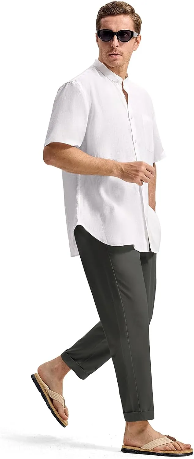 Rdruko Men's Linen Pants Lightweight Casual Cotton Pants Elastic Waist Beach Summer Pants with Pockets