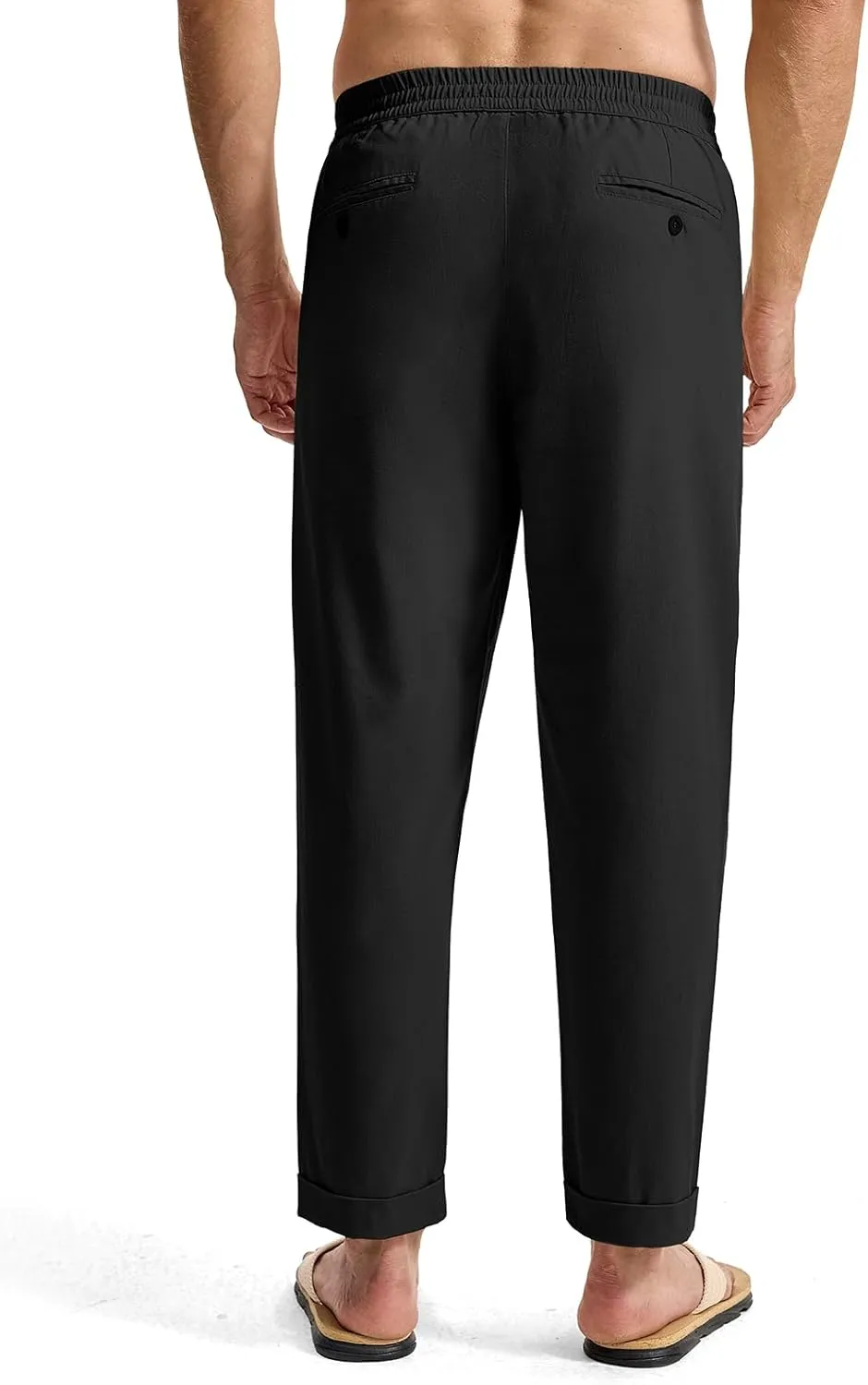 Rdruko Men's Linen Pants Lightweight Casual Cotton Pants Elastic Waist Beach Summer Pants with Pockets