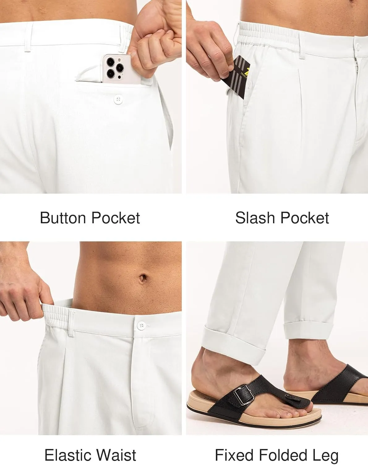 Rdruko Men's Linen Pants Lightweight Casual Cotton Pants Elastic Waist Beach Summer Pants with Pockets