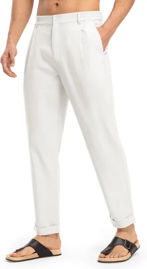 Rdruko Men's Linen Pants Lightweight Casual Cotton Pants Elastic Waist Beach Summer Pants with Pockets