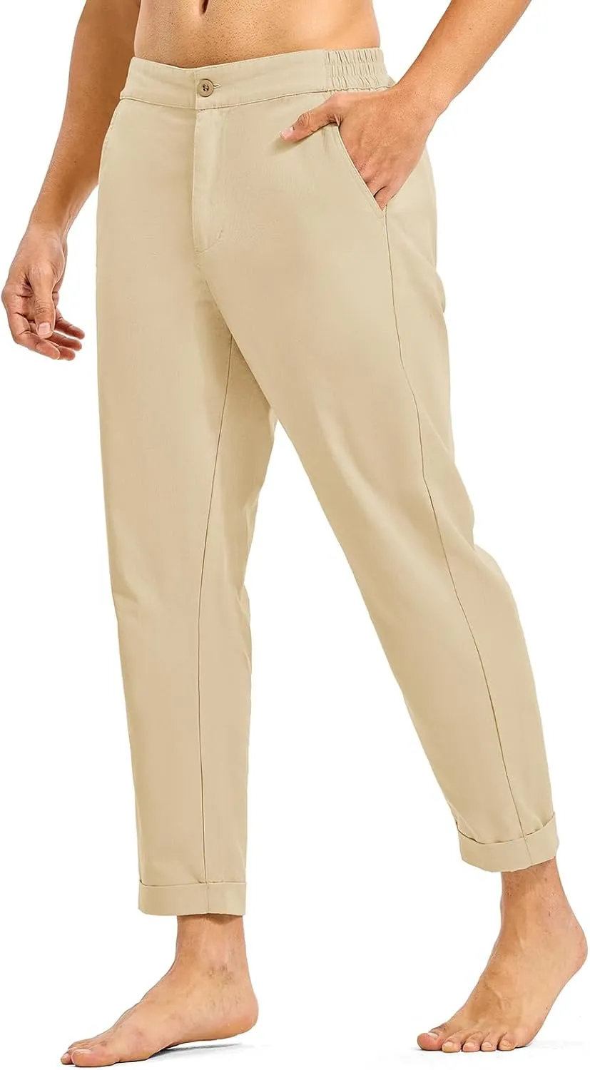 Rdruko Men's Linen Pants Lightweight Casual Cotton Pants Elastic Waist Beach Summer Pants with Pockets