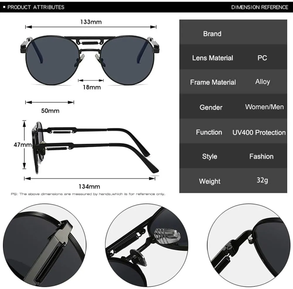Retro Metal Punk Round Sunglasses Women Fashion Clear Gradient Mirror Shades UV400 Men Trending Spring Sun Glasses
