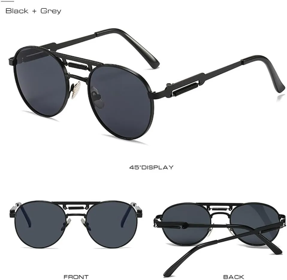 Retro Metal Punk Round Sunglasses Women Fashion Clear Gradient Mirror Shades UV400 Men Trending Spring Sun Glasses