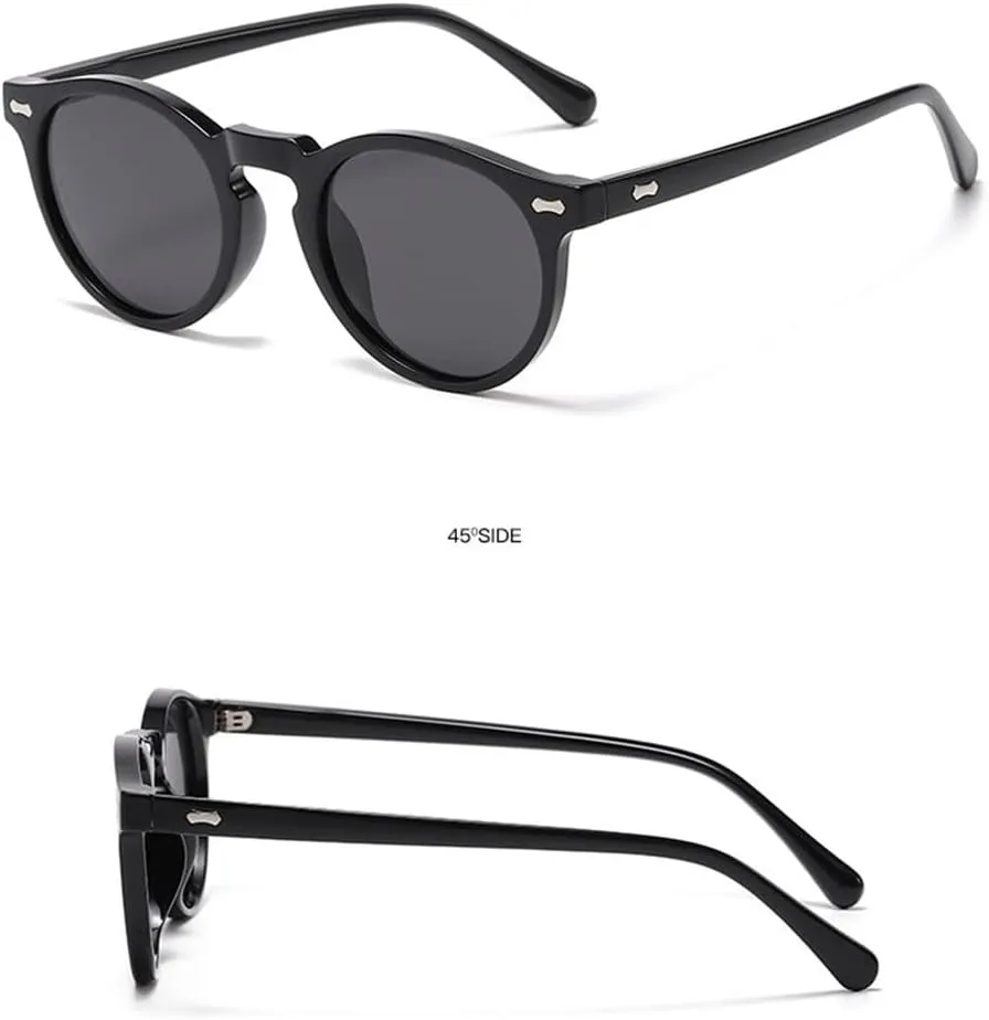 Retro Round Sunglasses Women Fashion Rivets Decoration Shades UV400 Men Punk Dark Green Sun Glasses