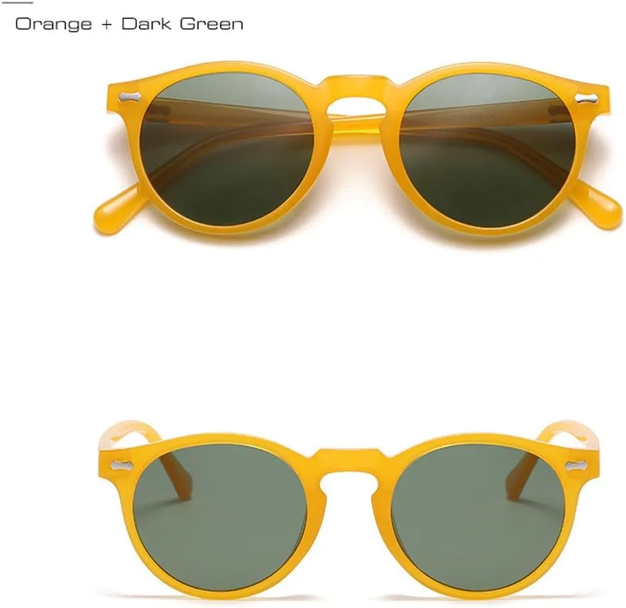 Retro Round Sunglasses Women Fashion Rivets Decoration Shades UV400 Men Punk Dark Green Sun Glasses