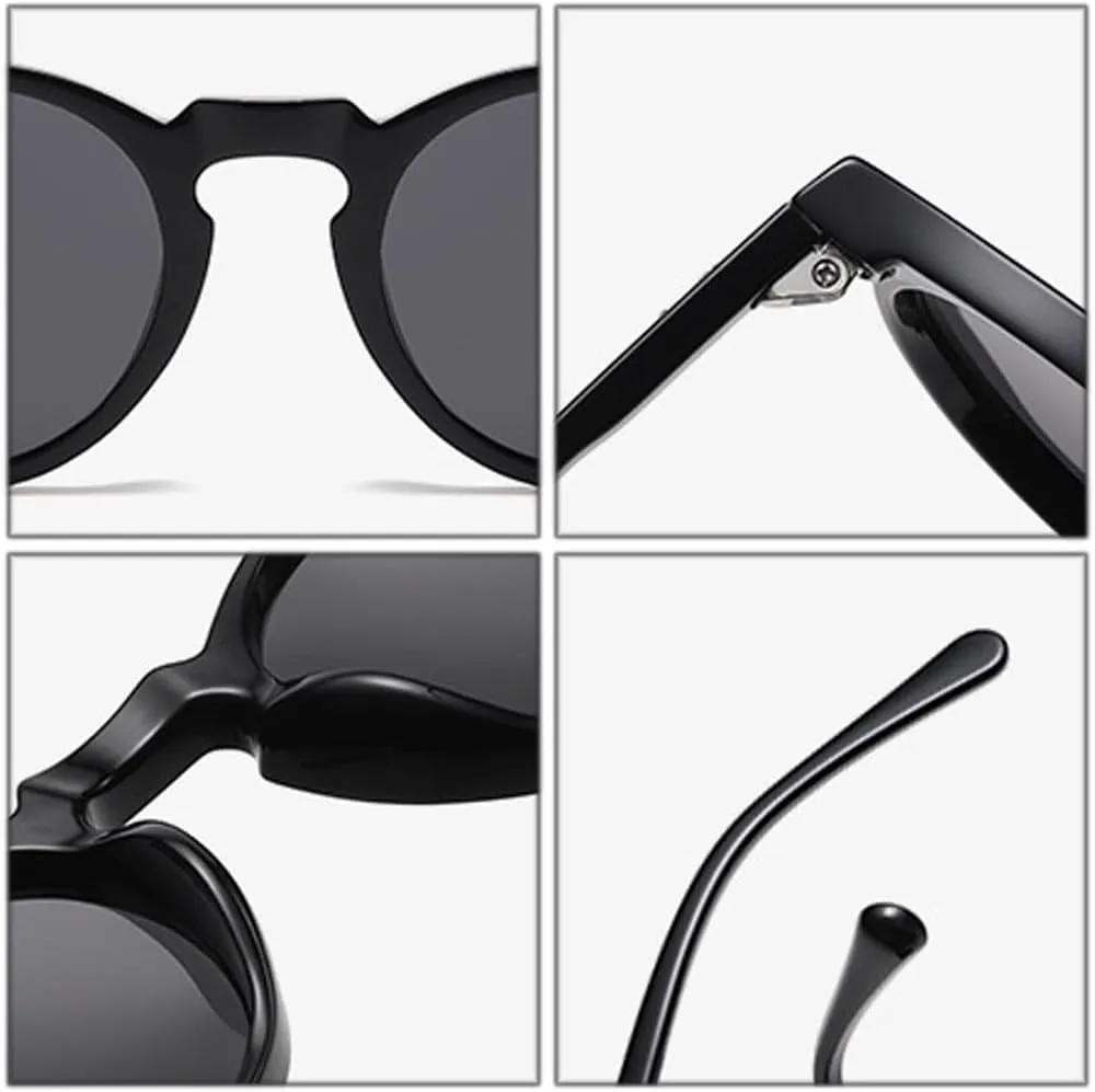 Retro Round Sunglasses Women Fashion Rivets Decoration Shades UV400 Men Punk Dark Green Sun Glasses