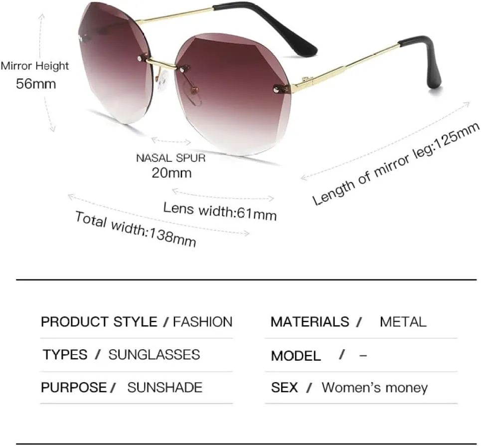 Rimless Diamond Trimming Round Sunglasses Woman Luxury Sun Glasses Female Party Personality