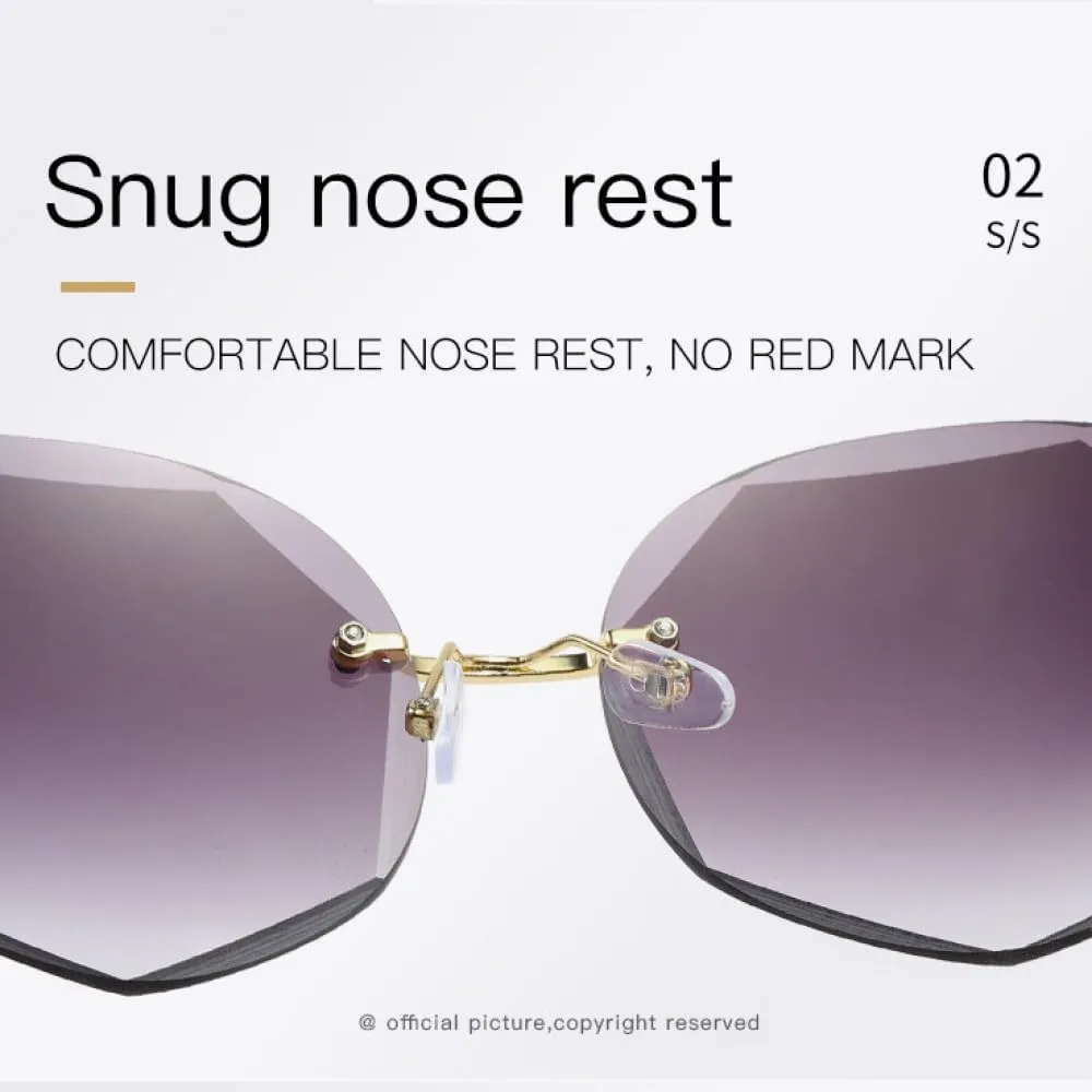 Rimless Diamond Trimming Round Sunglasses Woman Luxury Sun Glasses Female Party Personality