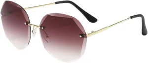 Rimless Diamond Trimming Round Sunglasses Woman Luxury Sun Glasses Female Party Personality