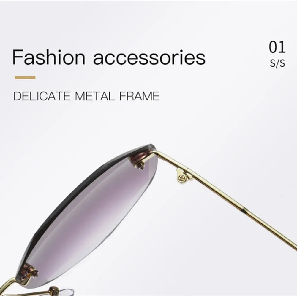 Rimless Diamond Trimming Round Sunglasses Woman Luxury Sun Glasses Female Party Personality