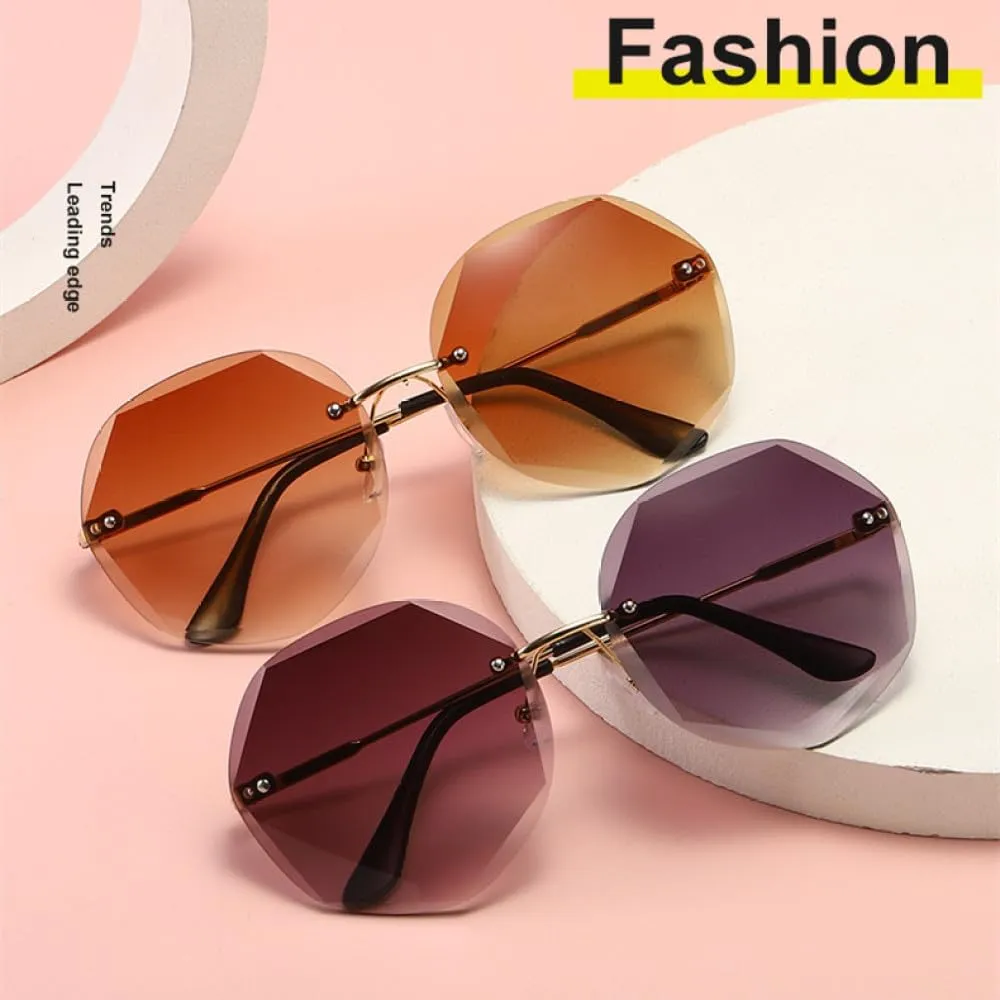 Rimless Diamond Trimming Round Sunglasses Woman Luxury Sun Glasses Female Party Personality