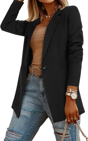 Rooscier Women's Blazer Jackets Long Sleeve Lapel Work Office Suits with Padded Shoulder
