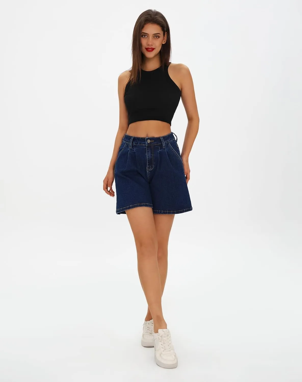 roswear Women’s Wide Leg Denim High Waisted Stretchy Loose Jean Shorts