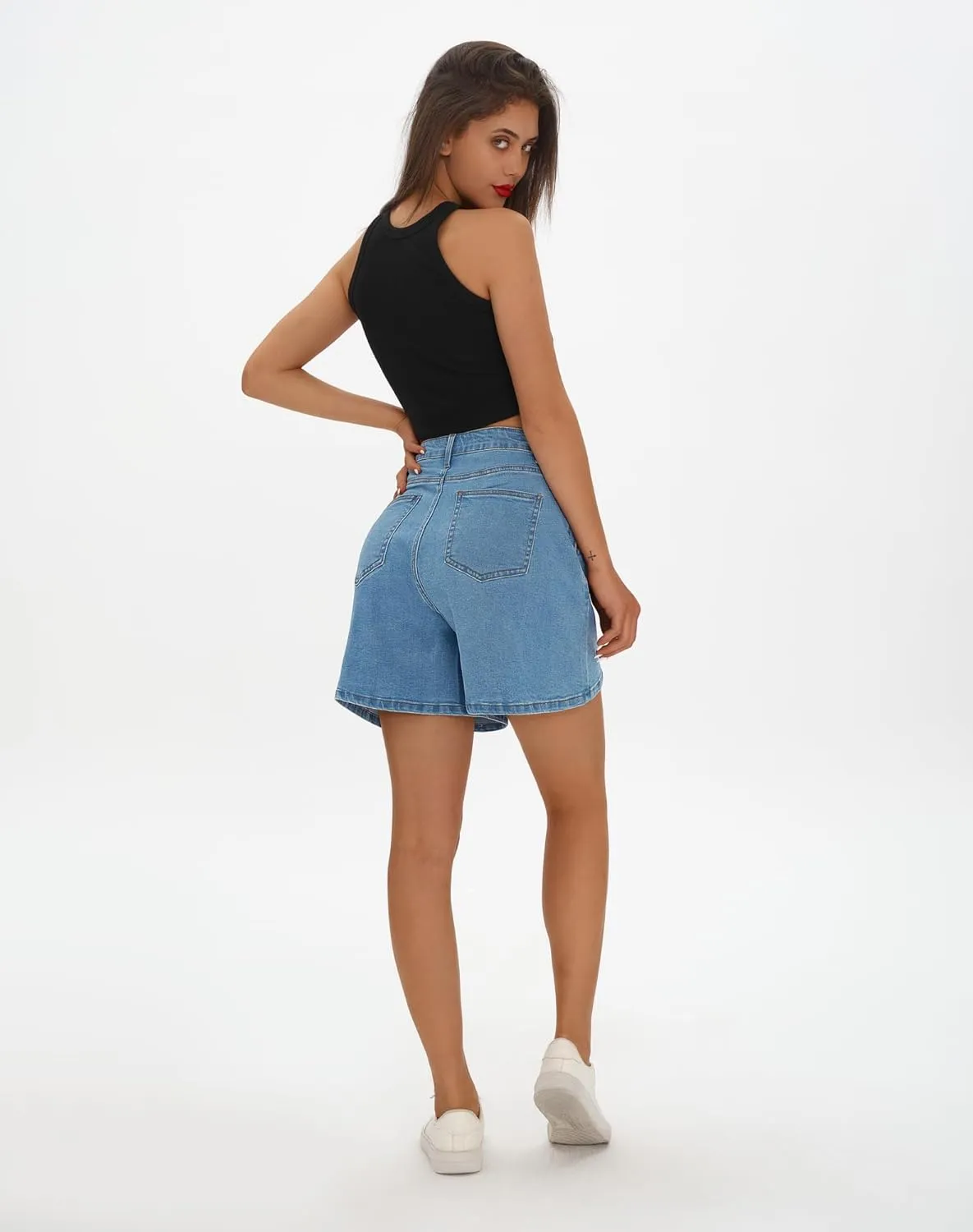 roswear Women’s Wide Leg Denim High Waisted Stretchy Loose Jean Shorts