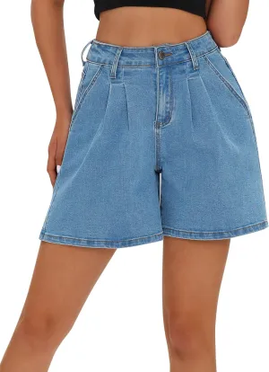 roswear Women’s Wide Leg Denim High Waisted Stretchy Loose Jean Shorts