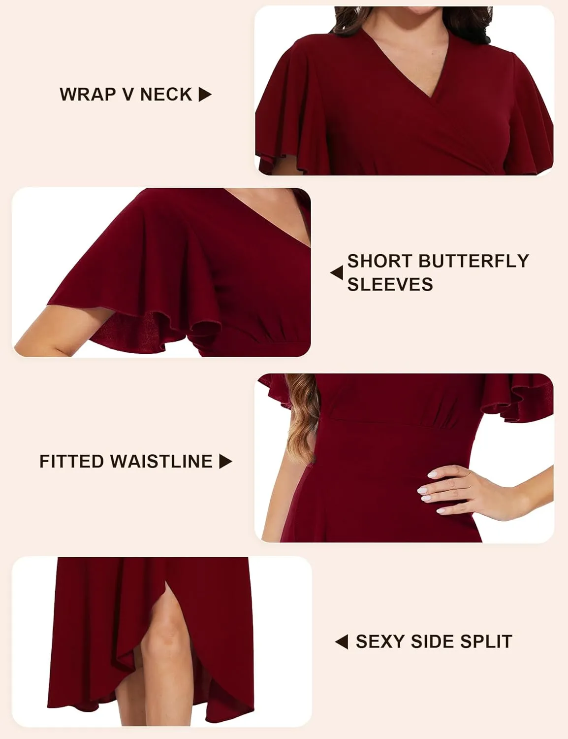ROYAL MATRIX Women's Wrap V Neck Maxi Dress Flutter Sleeve Flowy Ruffle Midi Dress for Wedding Guest Cocktail Party