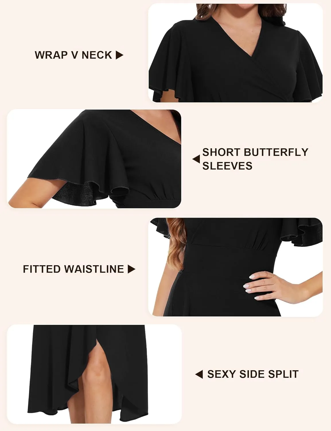 ROYAL MATRIX Women's Wrap V Neck Maxi Dress Flutter Sleeve Flowy Ruffle Midi Dress for Wedding Guest Cocktail Party